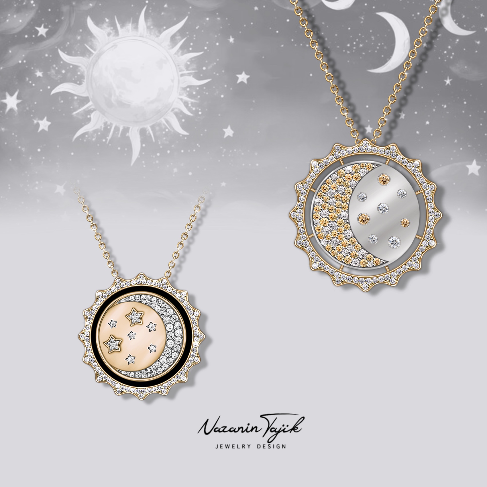 Moon and Sun by Nazanin Tajik| Jewelry Artist